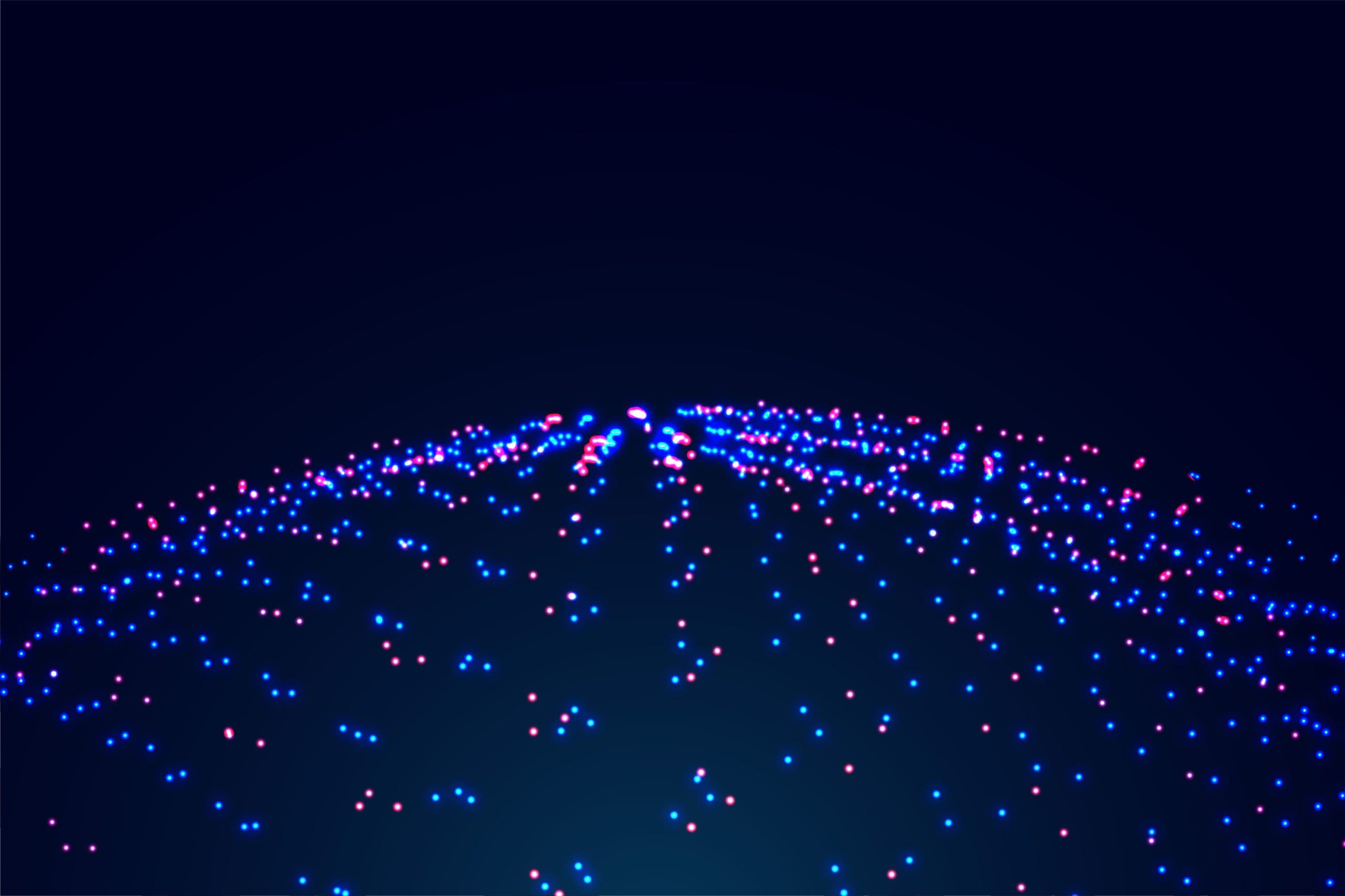 abstract glowing particles background in blue and red color
