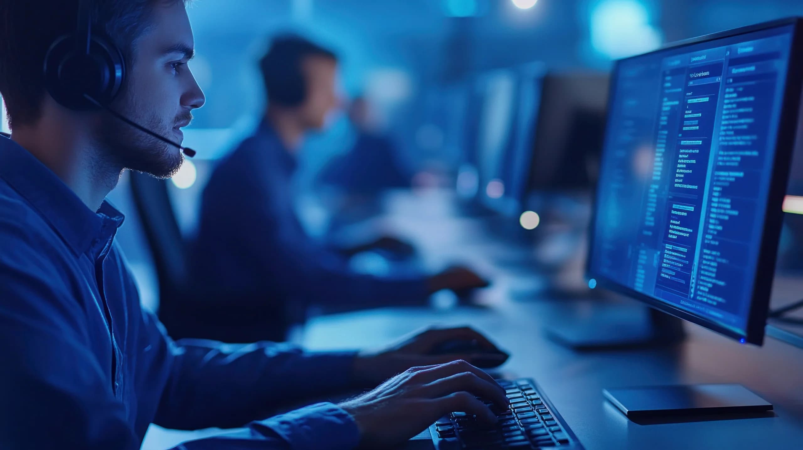 focused-male-technician-works-late-night-brightly-lit-data-center-using-headset-computer-with-colleagues-background
